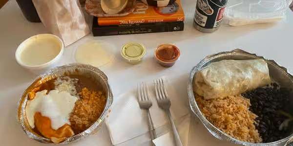 Kids shredded chicken burrito rice and beans