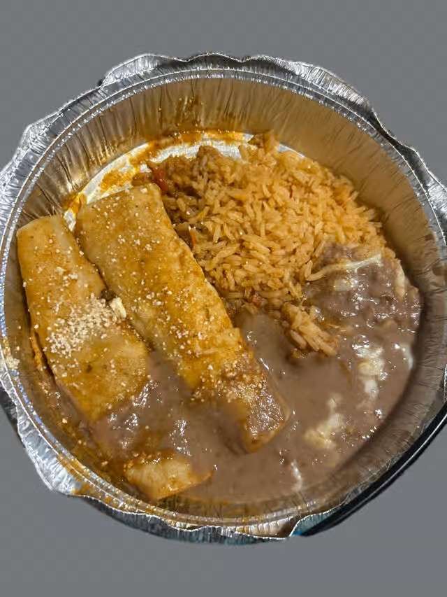 3. Two Enchiladas, Rice and Beans
